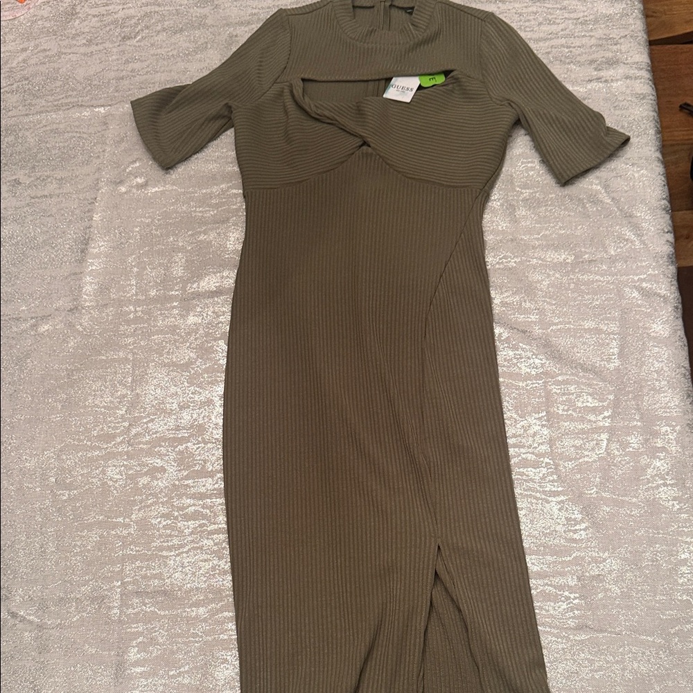 Guess Khaki Ribbed Midi Dress - Picture 3 of 8